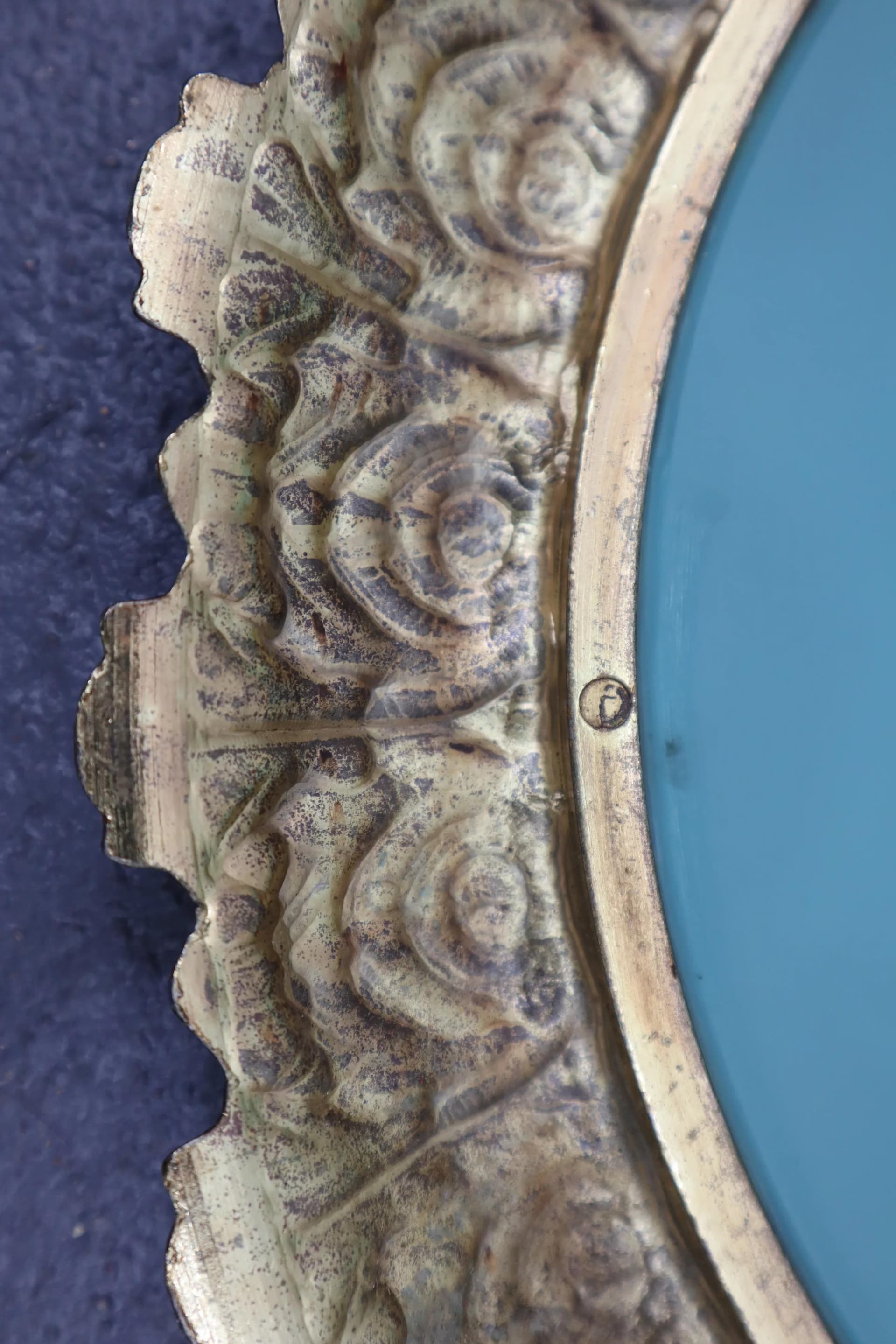 Lustro ścienne, mosiądz złoty, Polska, lata 50. - 45459