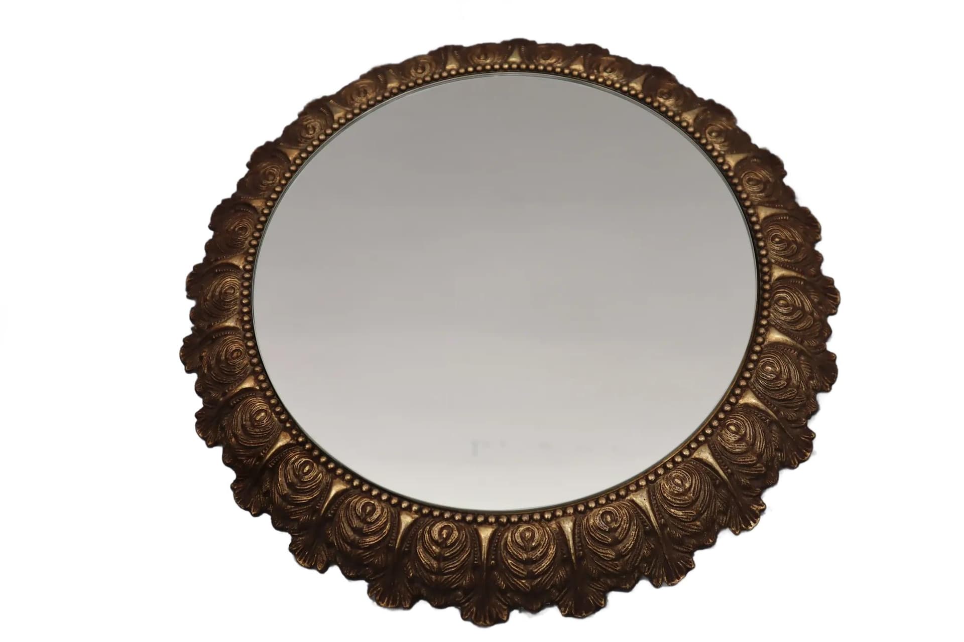 Lustro ścienne, mosiądz złoty, Polska, lata 50.