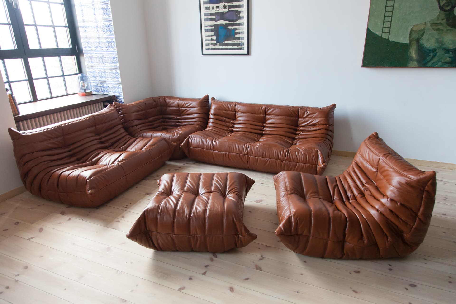 Zestaw wypoczynkowy Togo 5 części, skóra brązowa whisky - 165533