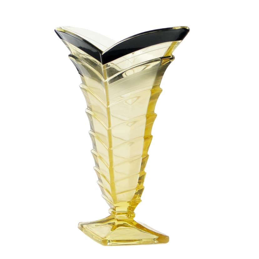 Wazon Art Deco, szkło żółty, Czechosłowacja, lata 30.