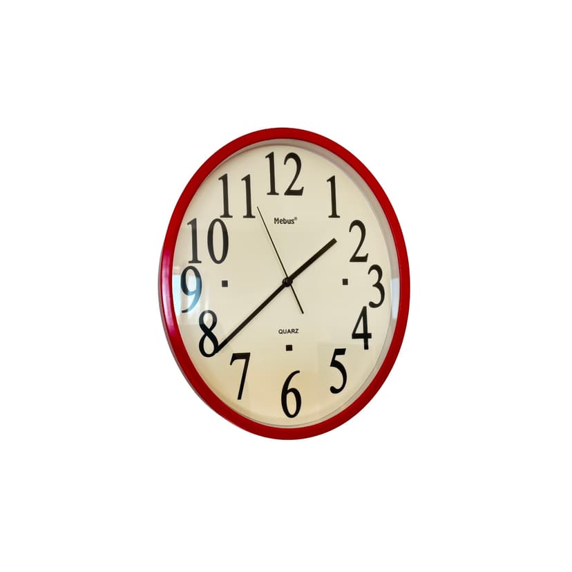Zegar ścienny, czerwony, tworzywo sztuczne, pleksi, Niemcy, lata 90.