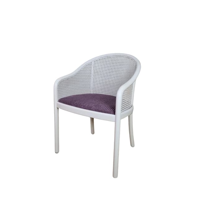 Fotel postmodernistyczny, drewno białe, tapicerka fioletowa, Włochy, lata 80. - WYMIARY