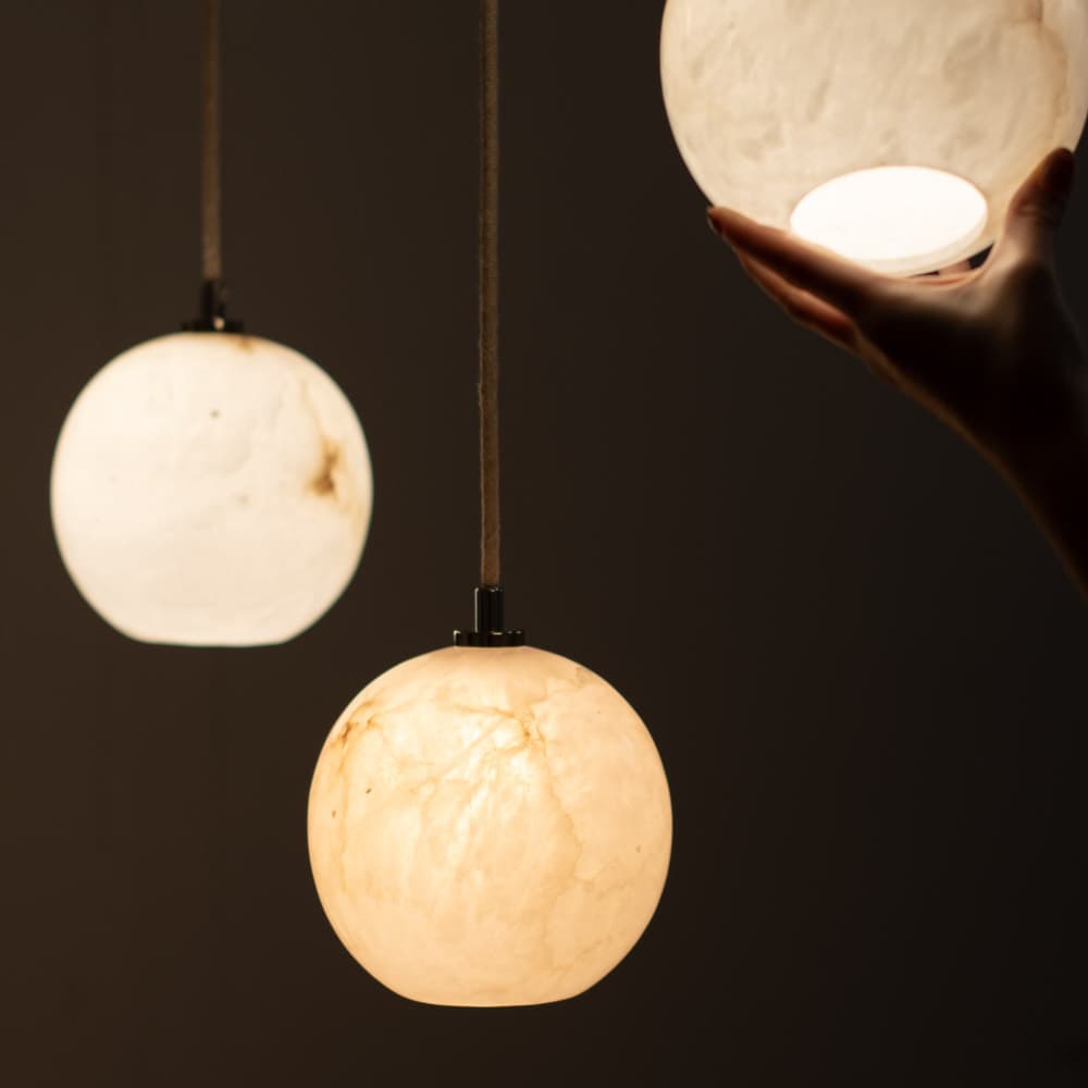 Lampa wisząca Selene wzorzysty alabaster, nikiel, Embassy Interiors - 89741