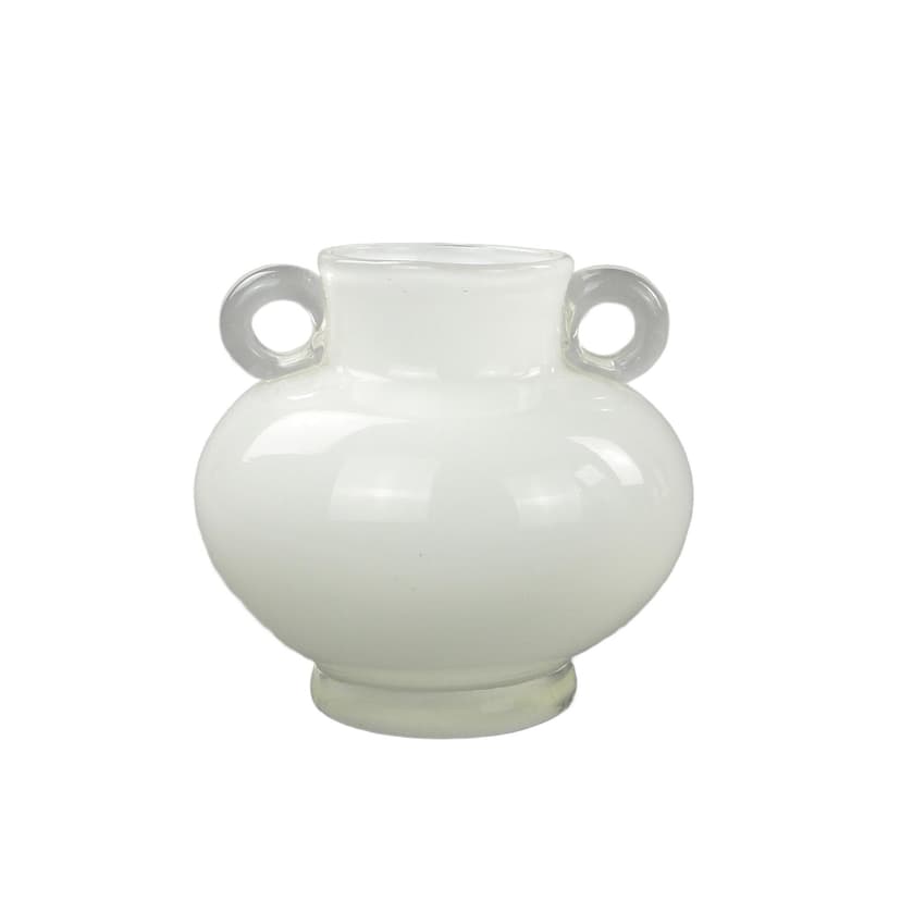 Wazon z uchwytami, szkło biały, proj. J. Słuczan-Orkusz, Polska, lata 80.