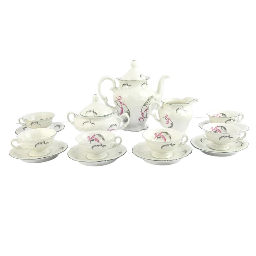 Serwis kawowy Fryderyka, biały, porcelana, Polska, lata 70.