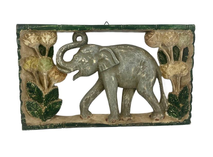 Wall Relief Elephant, green, wood, Thailand, 1960s.