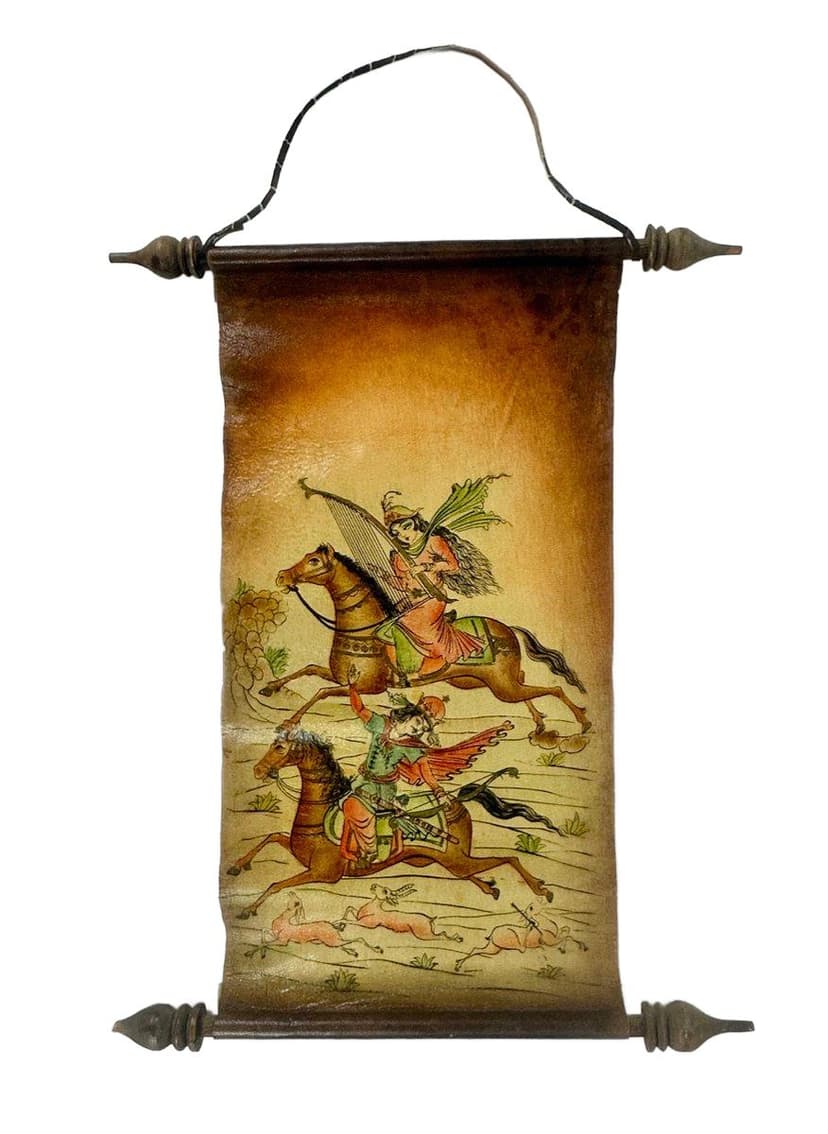 Oriental Wall Scroll, multicolor, natural lambskin leather, Iraq, 1950s