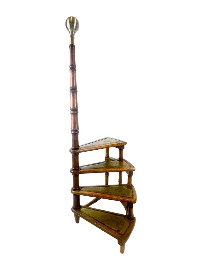 Drabinka biblioteczna, Victorian, mahoniowy, skóra oliwkowa, mosiądz, Wielka Brytania, XIX w.
