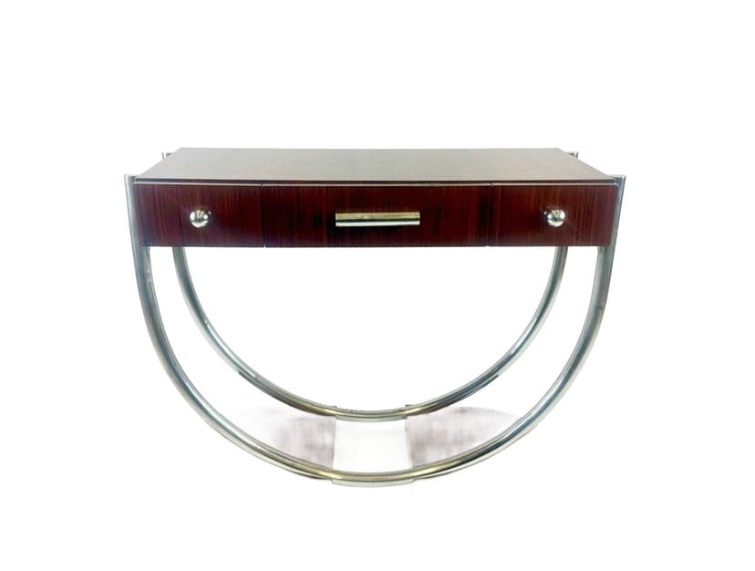 Konsola Art déco, brąz ciemny, mahoń orzech, metal chromowany, lata 30.