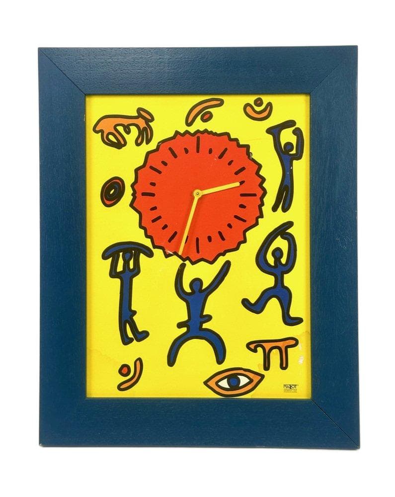 Zegar ścienny, multikolor, drewno, papier, Niemcy, lata 90.