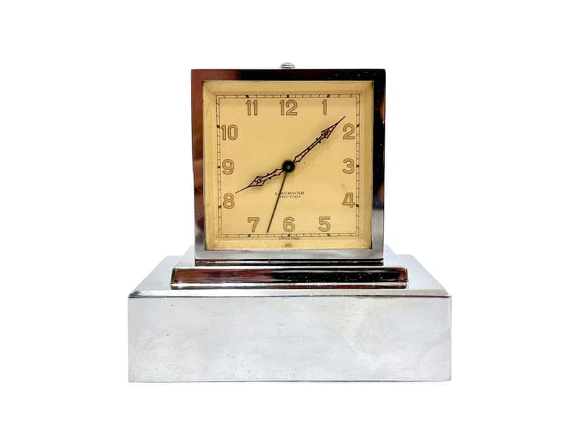 Mantel clock with money box, Art Deco, silver, by L. Schwab, Switzerland, 1930s.