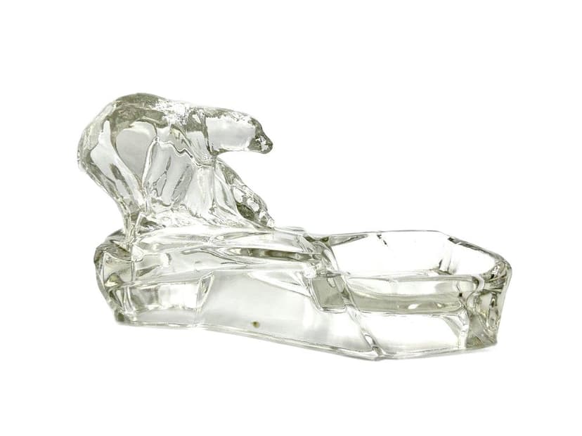 Popielniczka Art Deco Niedźwiedź polarny, szkło transparentne, Czechy, lata 30.