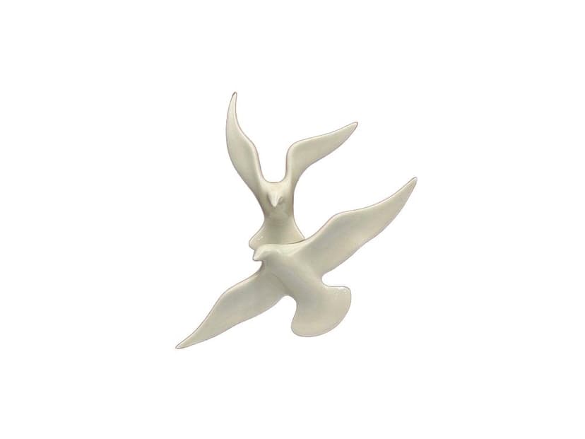 Wall decoration, mid-century, white porcelain, brown teak, Germany, 1960s.