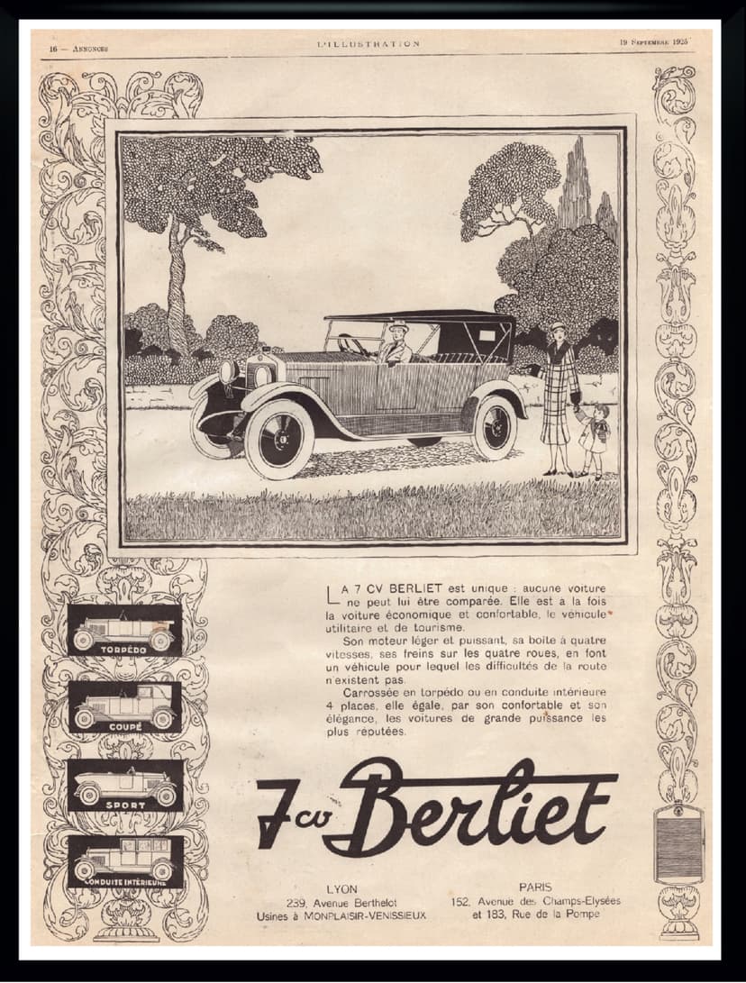 Poster Berliet, 30x40 cm, beige paper, France, 1920s.