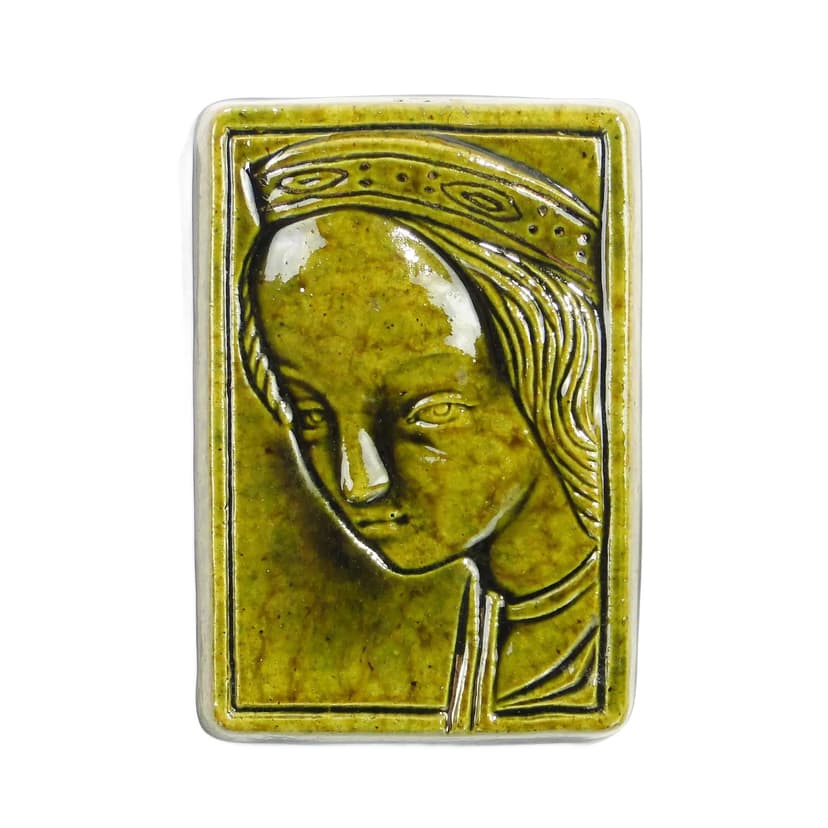 Plakieta dekoracyjna Głowy Wawelskie, ceramika zielona, proj. L. Dutka, Polska, lata 60.