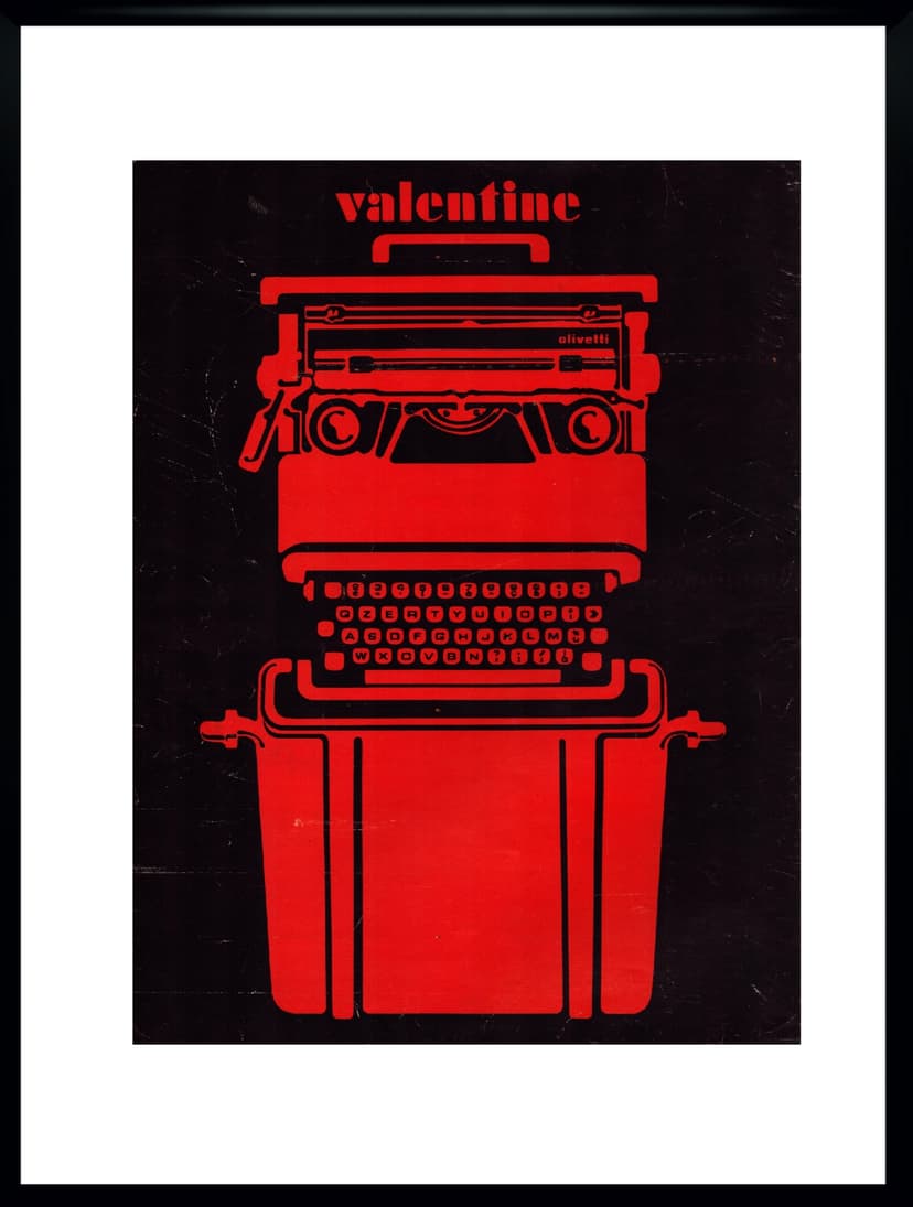 Advertising poster Olivetti Valentine 30x40 cm, black paper, Italy, 1970s.