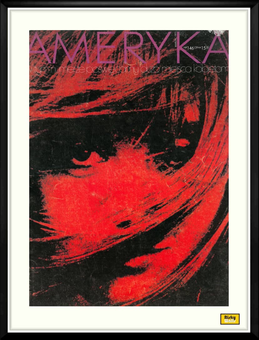 Poster AMERYKA 30x40 cm, red, by D. Morrill, Poland, 1970s.
