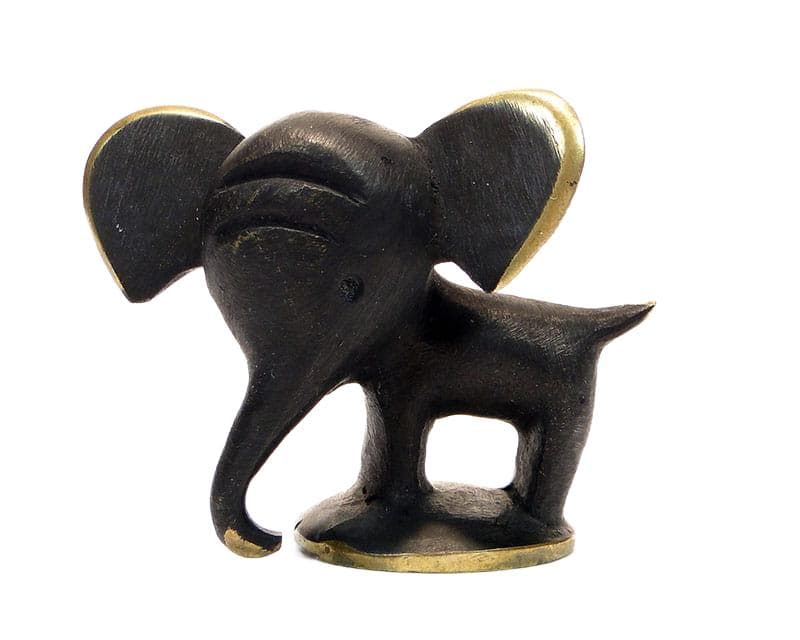 Figurka słonia, brąz ciemnobrązowy, proj. H. Baller, Austria, lata 50.