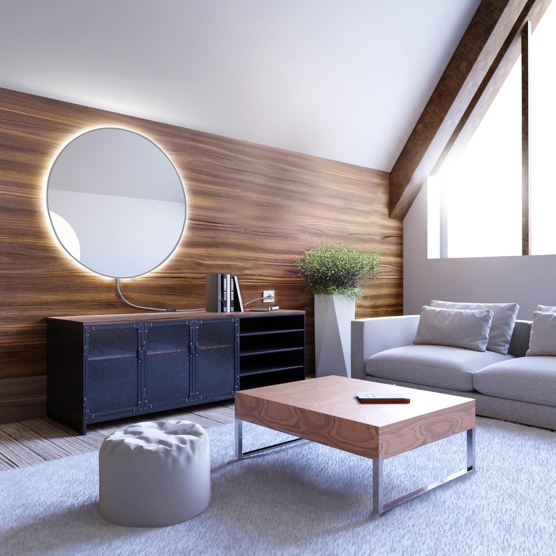 Round mirror Tiny Border Electra fi 100 cm, silver, warm light, Baltica - 176918