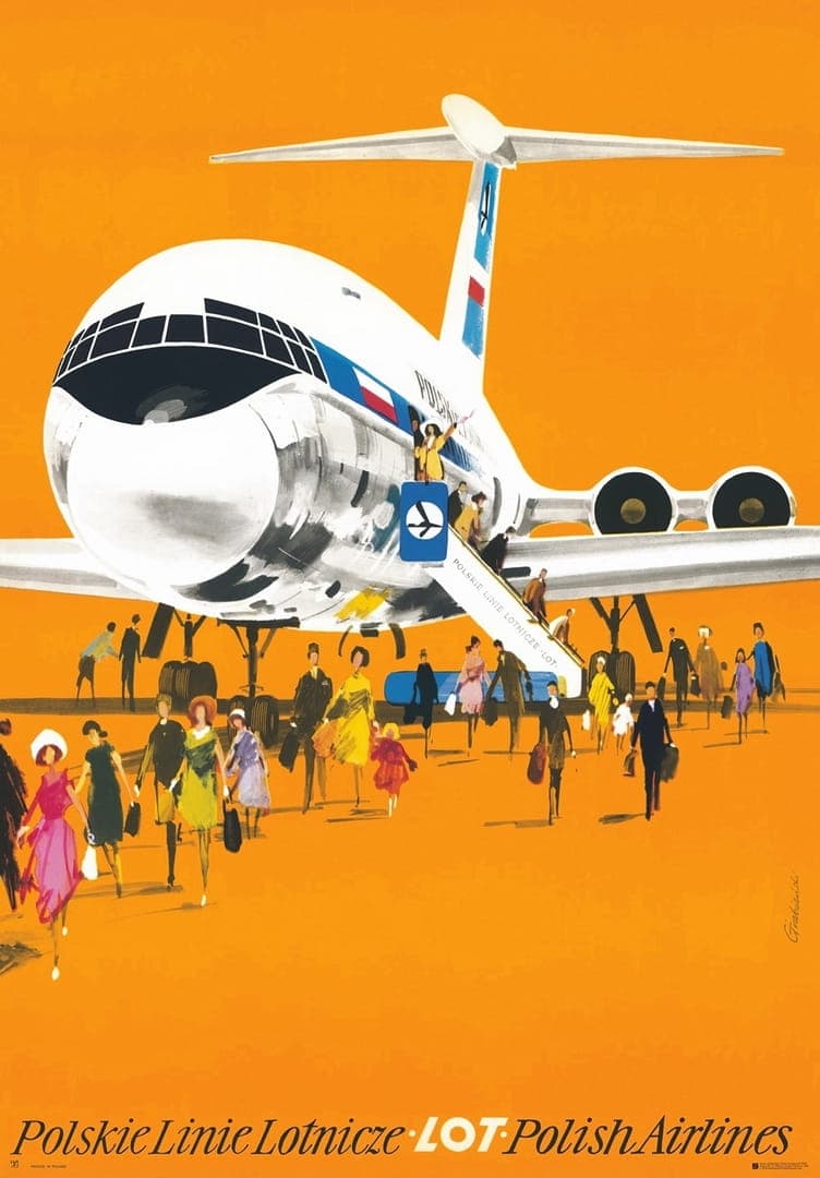 Advertising poster Polskie Linie Lotnicze LOT 98x68.1 cm, by J. Grabiański, Polska Szkoła Plakatu