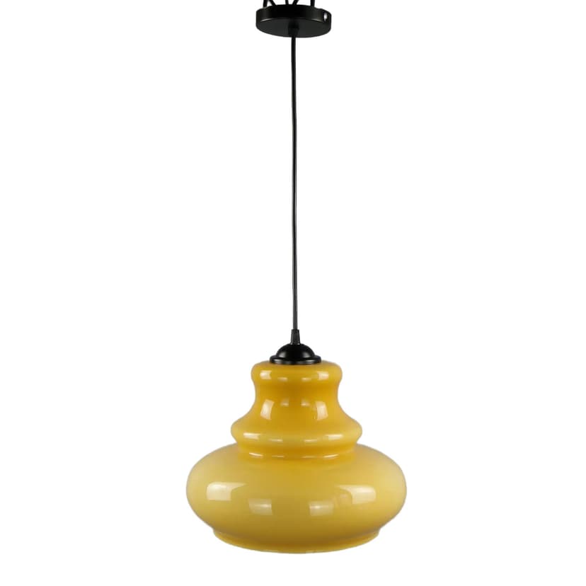 Lampa wisząca Pop Art, żółty, szkło, Polam Meos, Polska, lata 60.