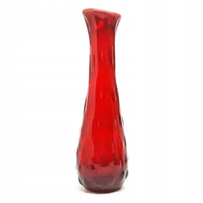 Wazon Fasolka, Mid-century modern, szkło czerwone, Ząbkowice, Polska, lata 70.