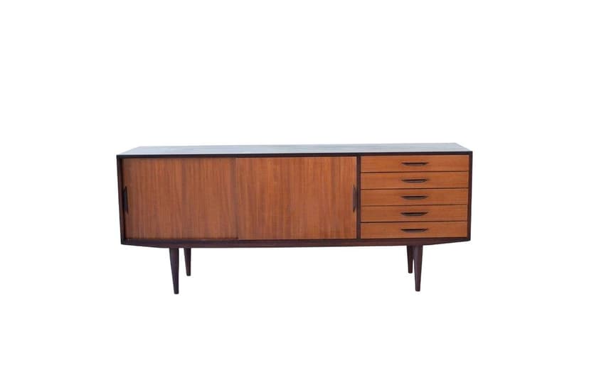 Komoda sideboard, brązowy, teak, proj. O. Wagner, Schwaco-Möbel-Werk, Herford, lata 50.
