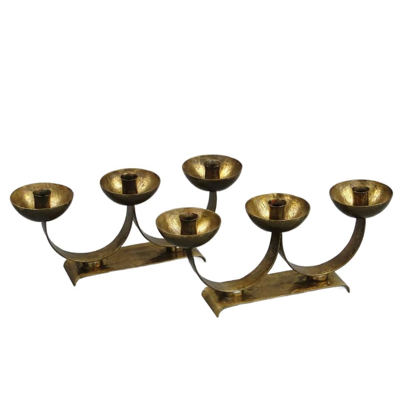 Para świeczników Art déco, mosiądz złocisty, Polska, lata 20.