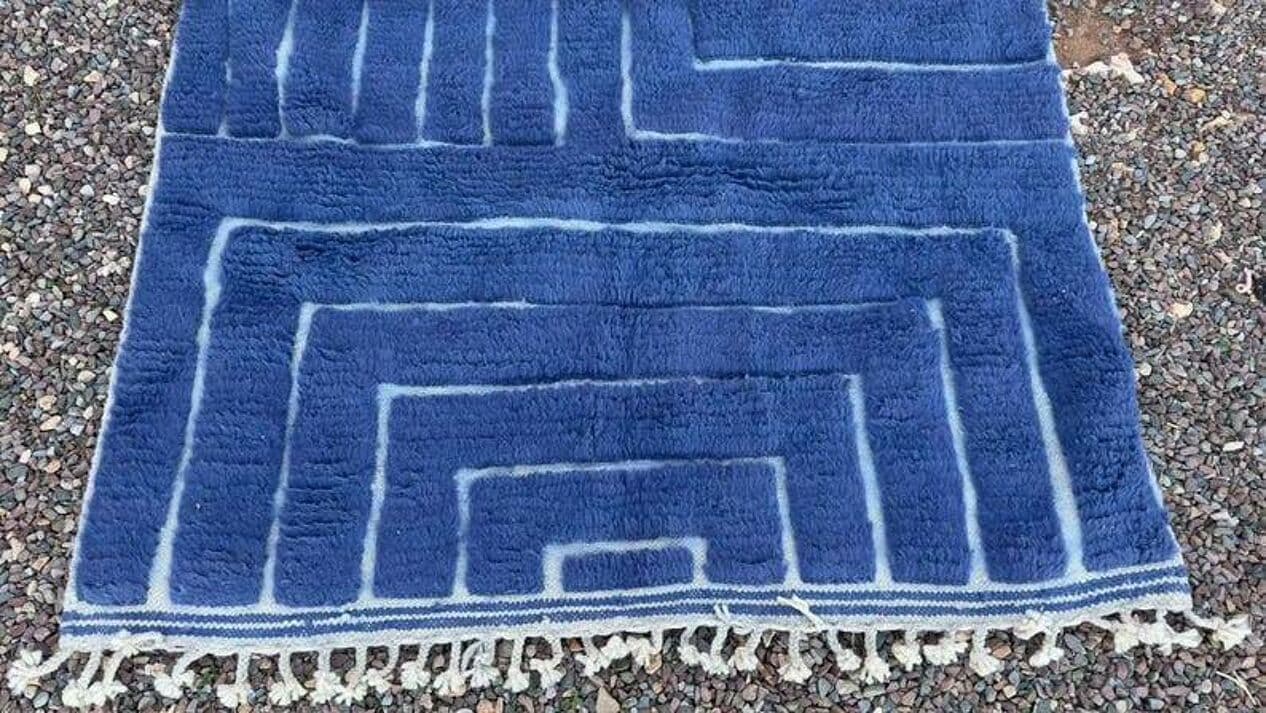 Handwoven rug 140x260 cm, wool, blue, Morocco - 200052