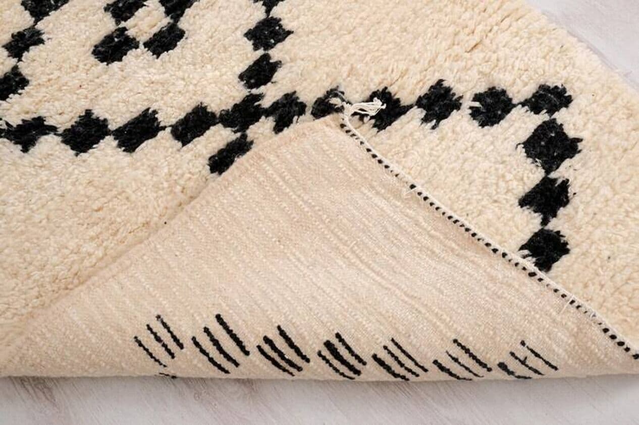 Ręcznie tkany dywan 140x250 cm, wełna, kość słoniowa, czarny, Maroko - 199535