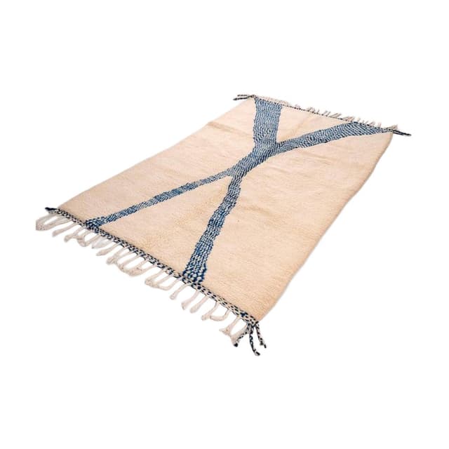 Ręcznie tkany dywan 150x250 cm, wełna, kość słoniowa, niebieski, Maroko - WYMIARY