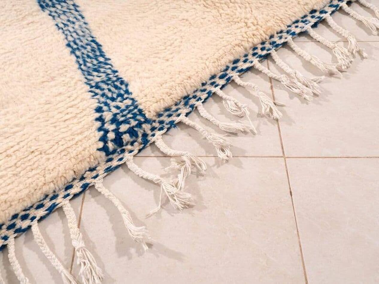 Ręcznie tkany dywan 150x250 cm, wełna, kość słoniowa, niebieski, Maroko - 199493