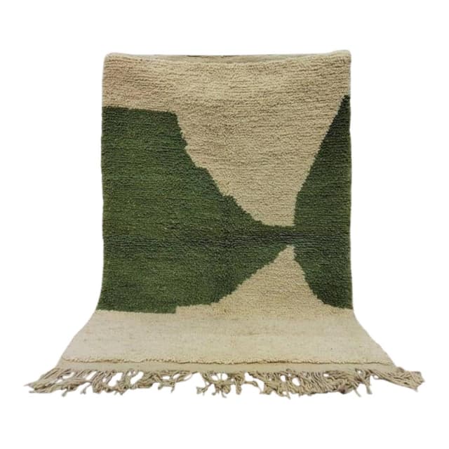 Ręcznie tkany dywan 100x200 cm, wełna, beżowy, zielony, szary, bursztynowy, Maroko - WYMIARY