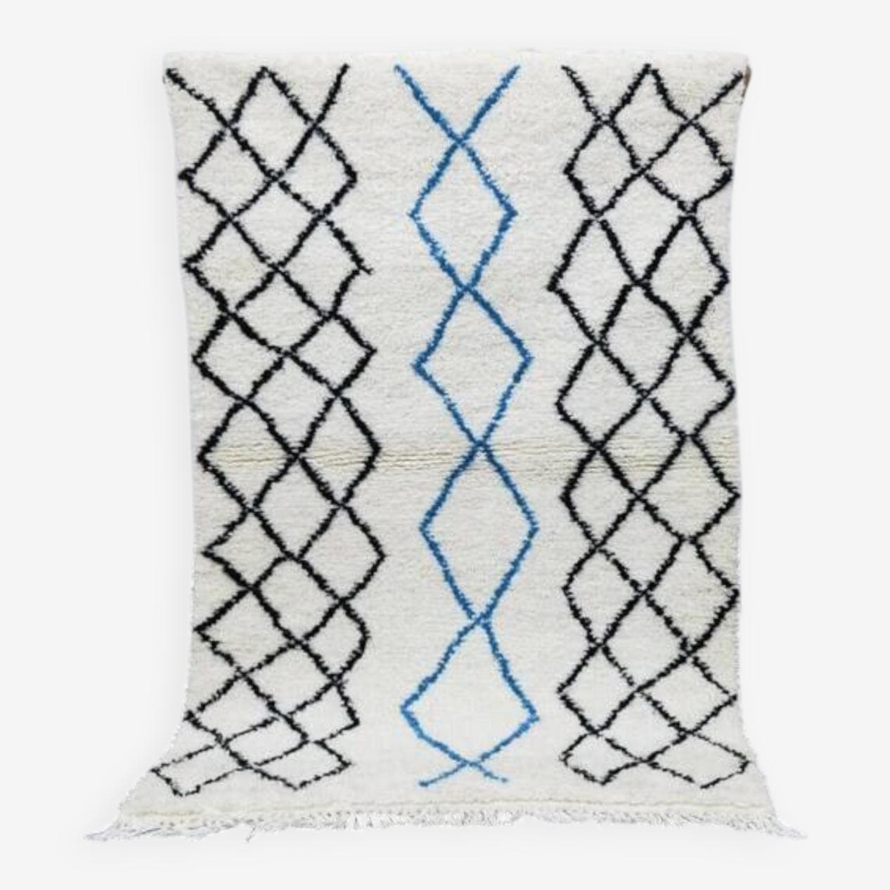 Ręcznie tkany dywan 250x150 cm, wełna, biały, czarny, niebieski, Maroko - 198906