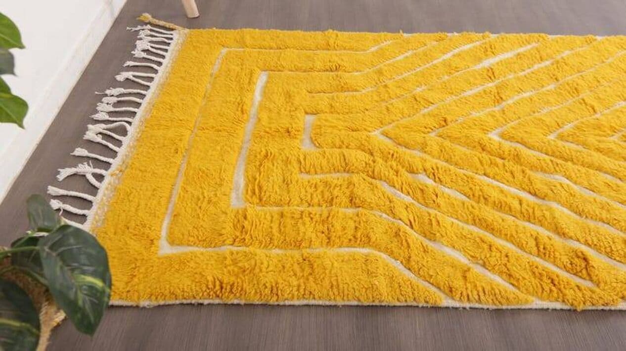 Ręcznie tkany dywan 250x150 cm, wełna, żółty, Maroko - 198524