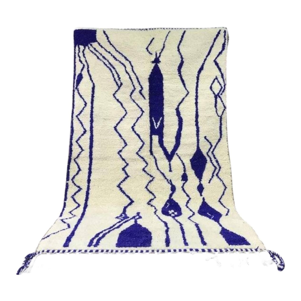 Ręcznie tkany dywan 250x150 cm, wełna, kremowy, niebieski, Maroko