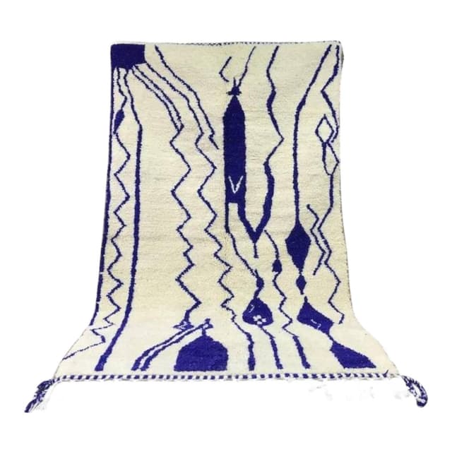 Ręcznie tkany dywan 250x150 cm, wełna, kremowy, niebieski, Maroko - WYMIARY