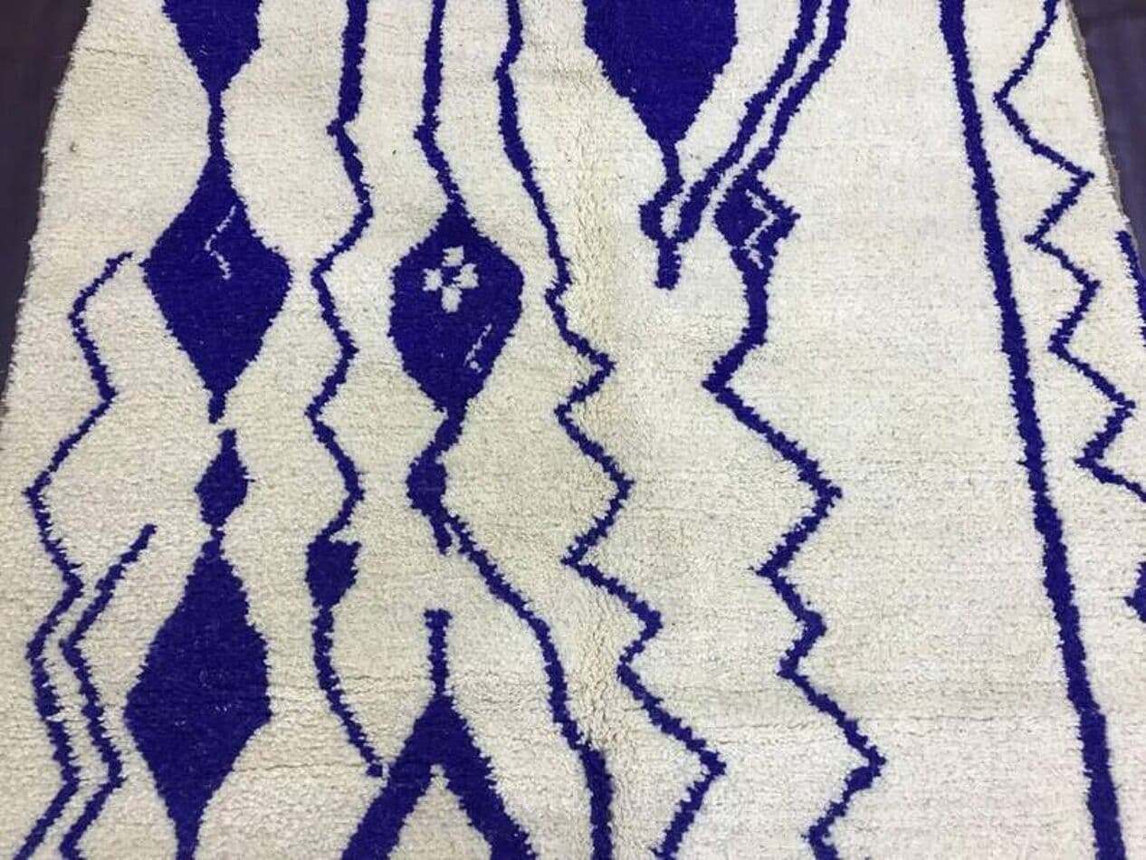 Ręcznie tkany dywan 250x150 cm, wełna, kremowy, niebieski, Maroko - 200760