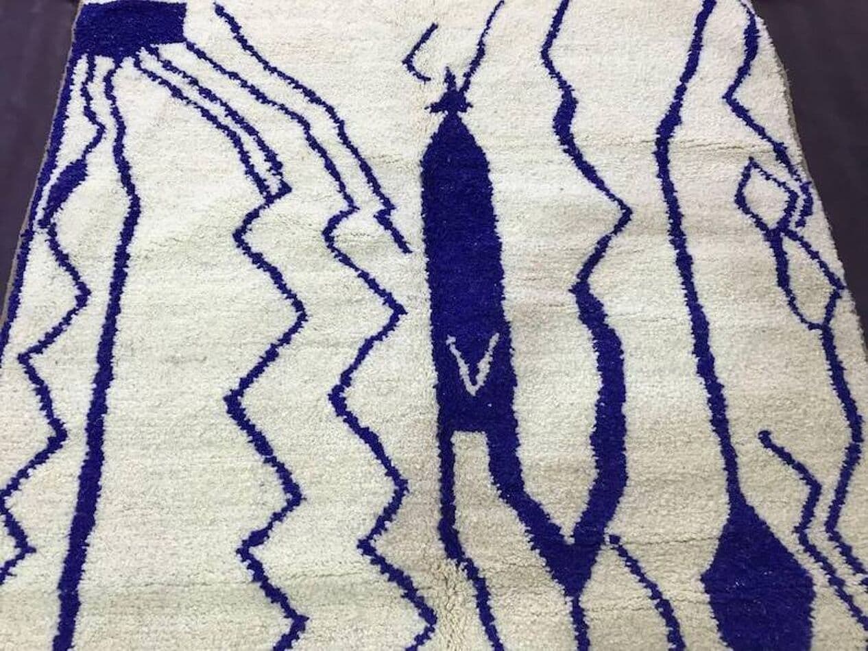 Ręcznie tkany dywan 250x150 cm, wełna, kremowy, niebieski, Maroko - 200759