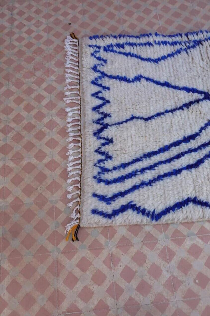 Ręcznie tkany dywan 100x200 cm, wełna, kremowy, niebieski, Maroko - 201556