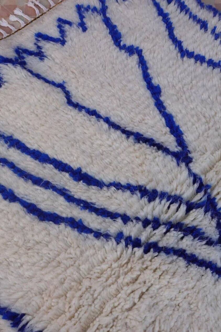 Ręcznie tkany dywan 100x200 cm, wełna, kremowy, niebieski, Maroko - 201557