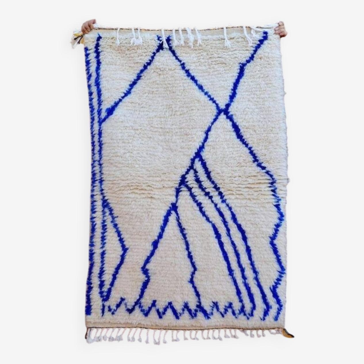 Ręcznie tkany dywan 100x200 cm, wełna, kremowy, niebieski, Maroko - 201551