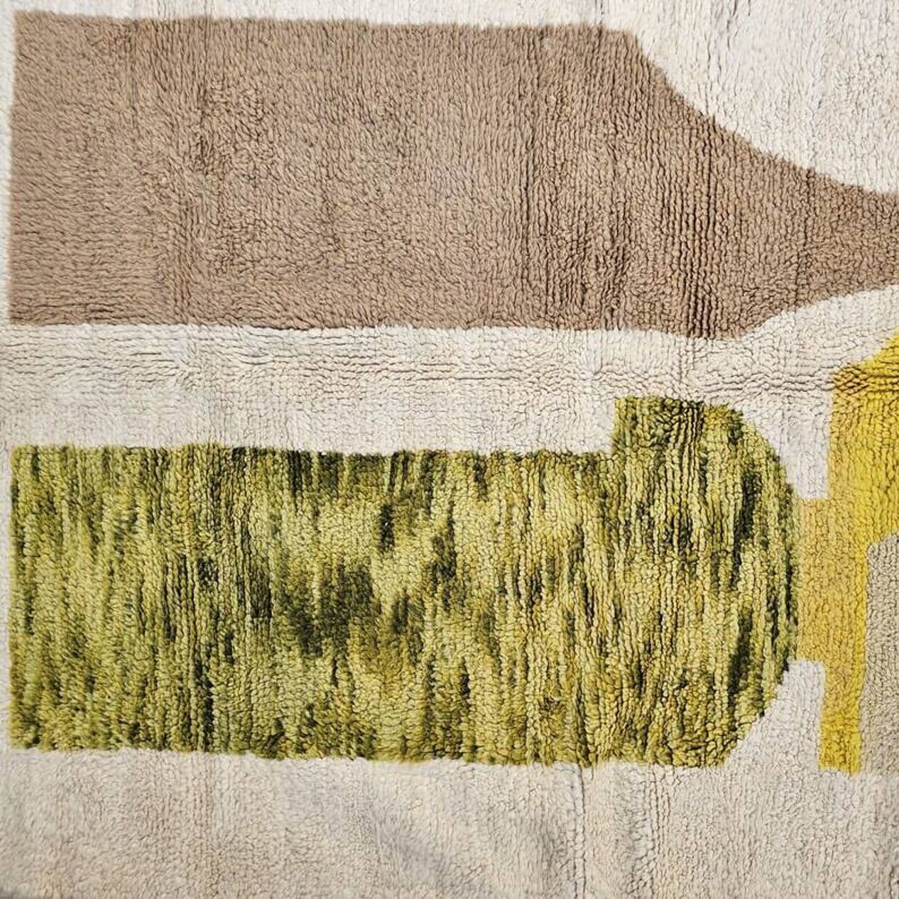 Ręcznie tkany dywan 250x150 cm, wełna, kremowy, brązowy, zielony, żółty, Maroko - 201454