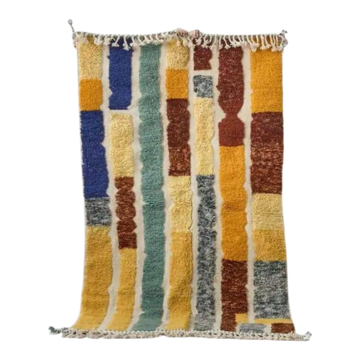 Ręcznie tkany dywan 250x150 cm, wełna, ecru, wielokolorowy, Maroko