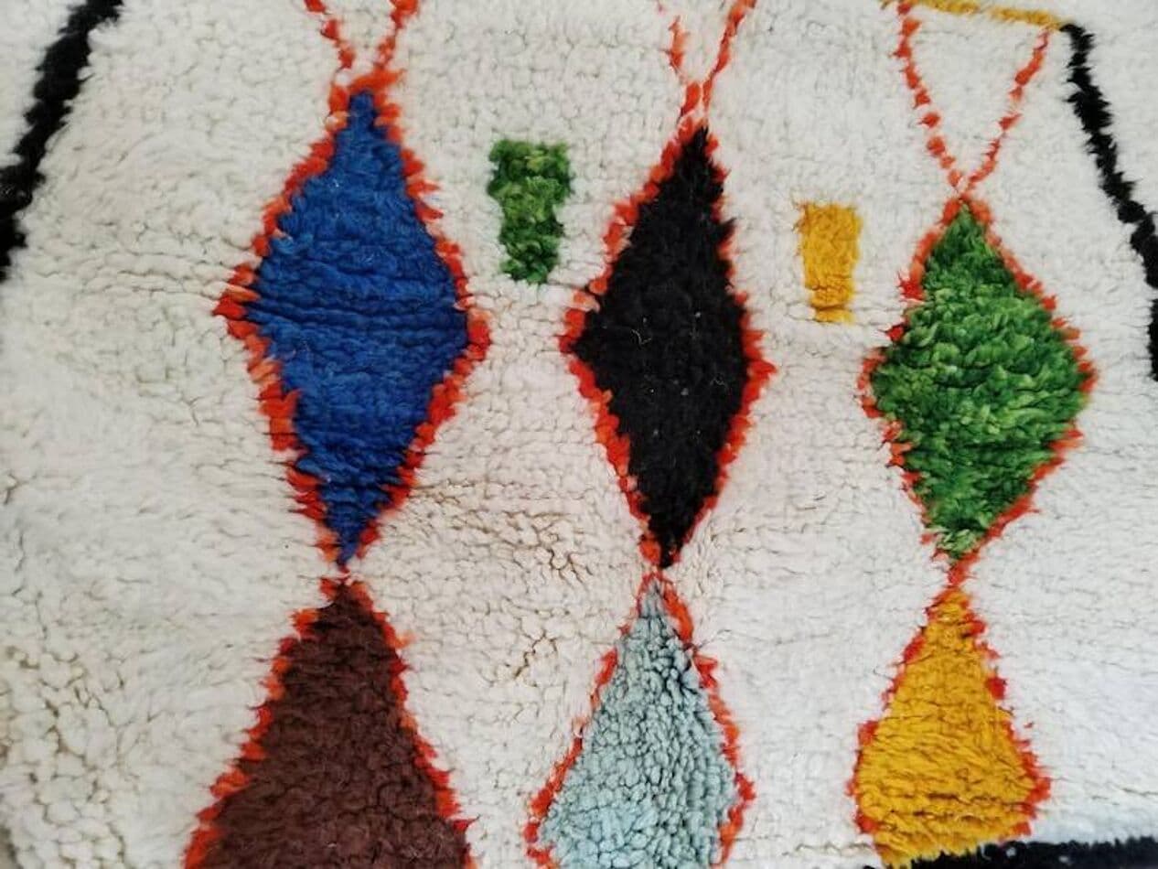 Ręcznie tkany dywan 250x150 cm, wełna, ecru, wielokolorowy, Maroko - 202473