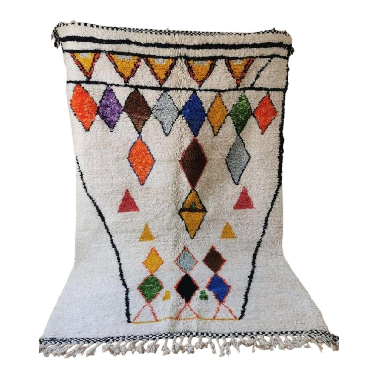 Ręcznie tkany dywan 250x150 cm, wełna, ecru, wielokolorowy, Maroko