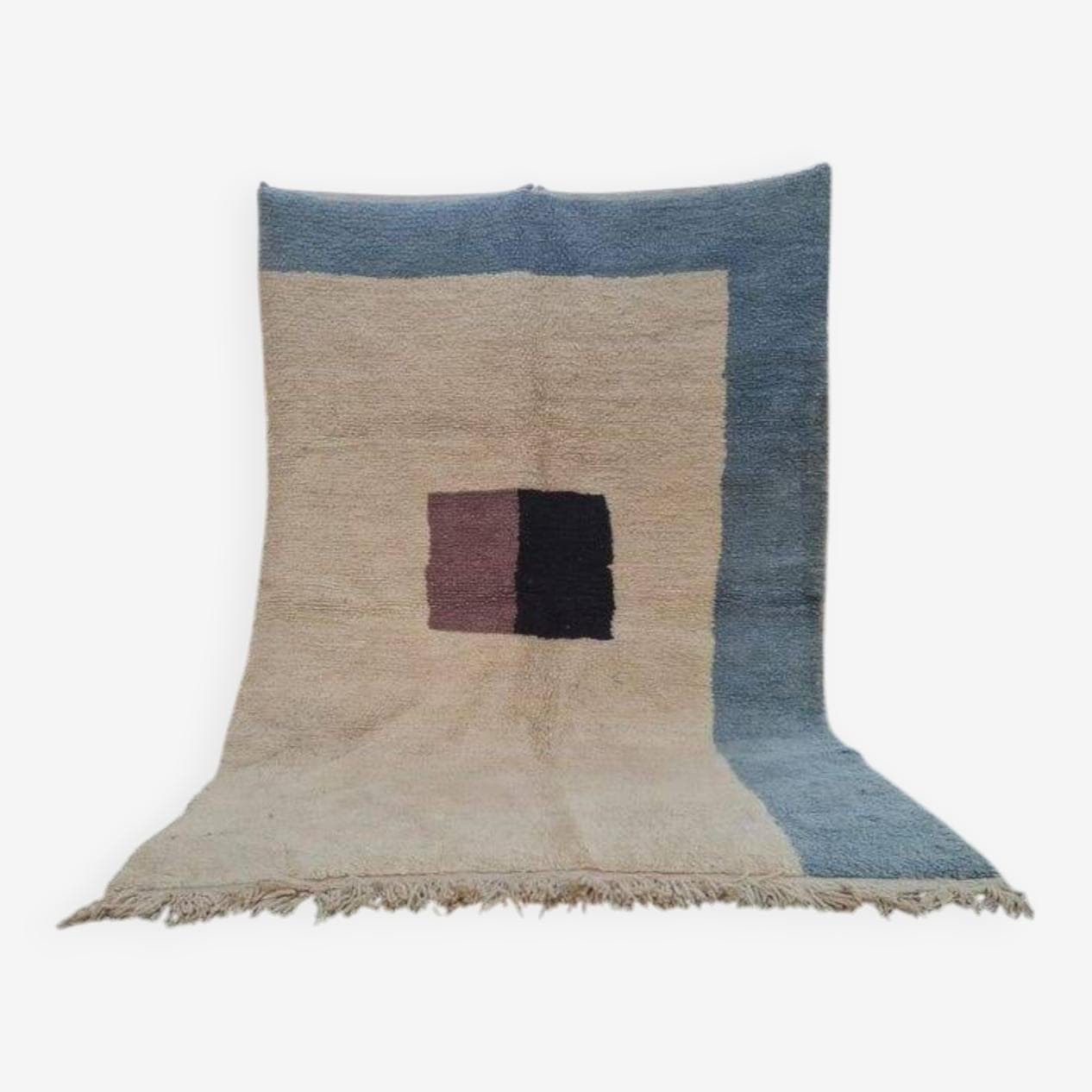 Ręcznie tkany dywan 250x150 cm, wełna, beżowy, niebieski, burgund, czarny, Maroko - 202170