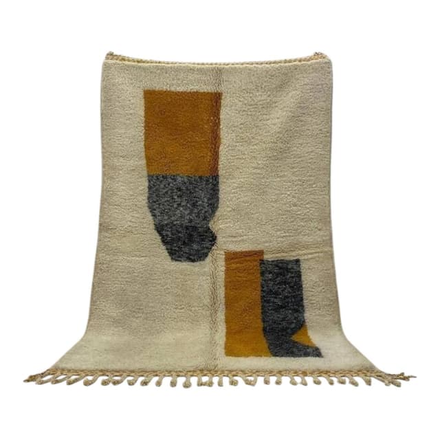 Ręcznie tkany dywan 250x150 cm, wełna, kremowy, szary, bursztynowy, Maroko - WYMIARY