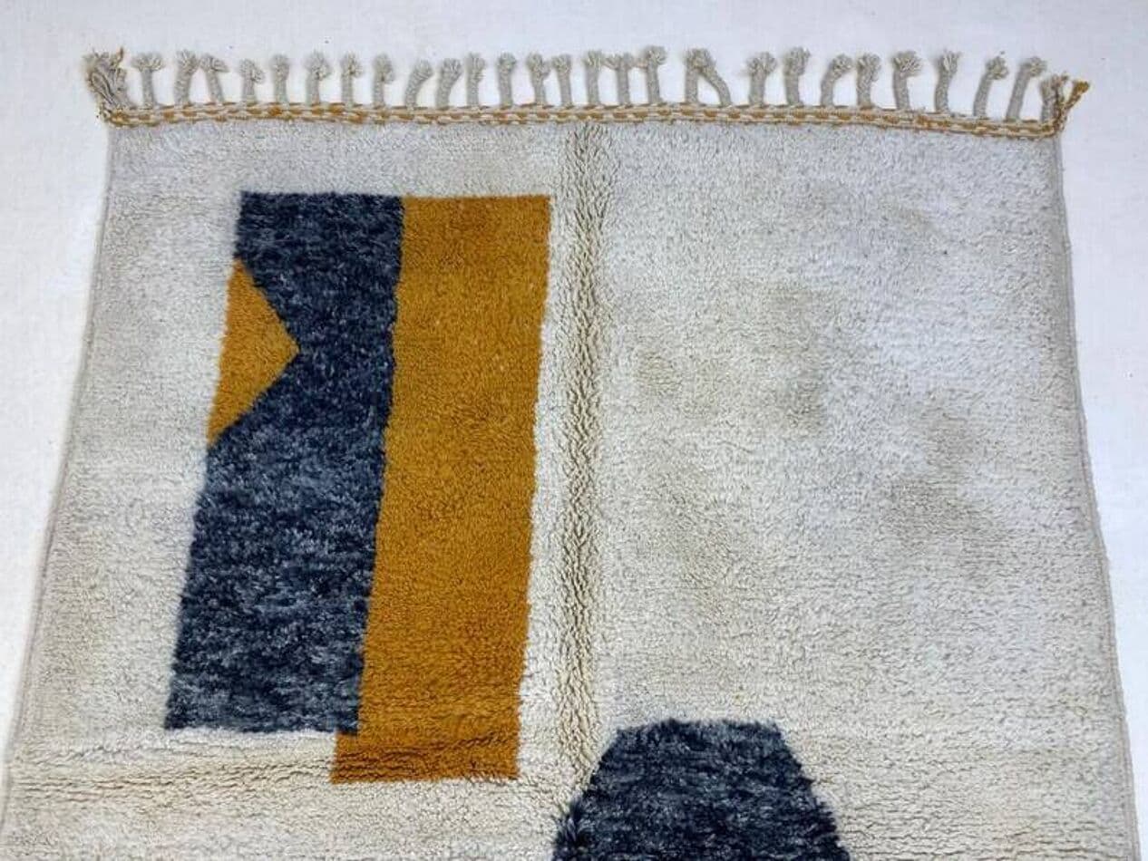 Ręcznie tkany dywan 250x150 cm, wełna, kremowy, szary, bursztynowy, Maroko - 202114