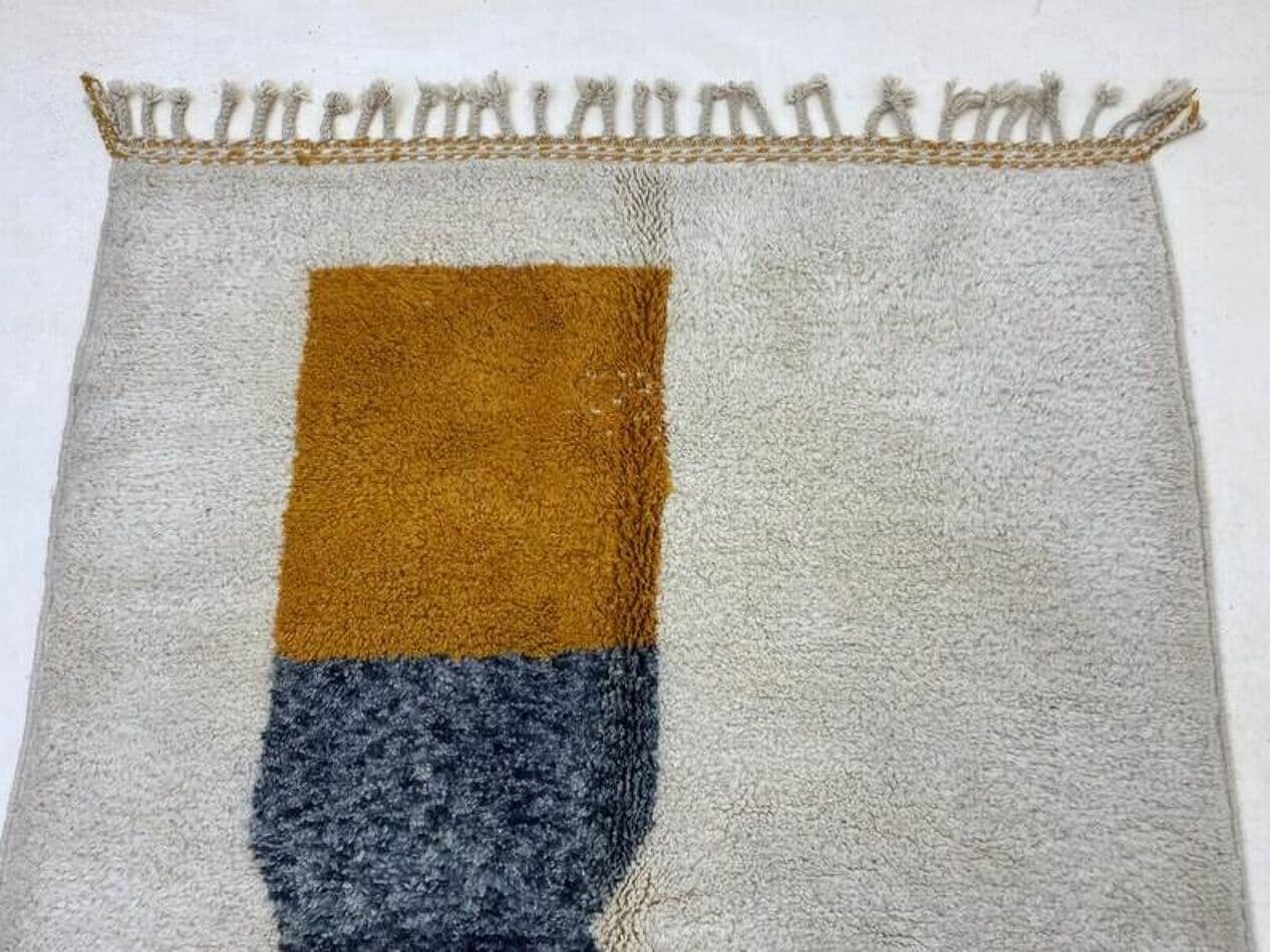 Ręcznie tkany dywan 250x150 cm, wełna, kremowy, szary, bursztynowy, Maroko - 202116